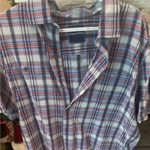 Tommy Bahama Men's Short Sleeve Blue Plaid Shirt